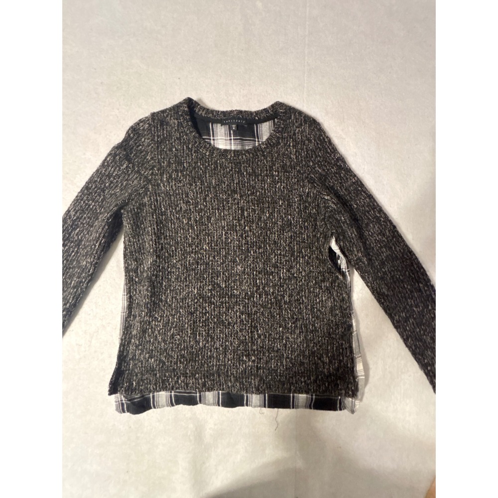 Sanctuary Mixed Media Sweater Womens Medium Charcoal Plaid Layered